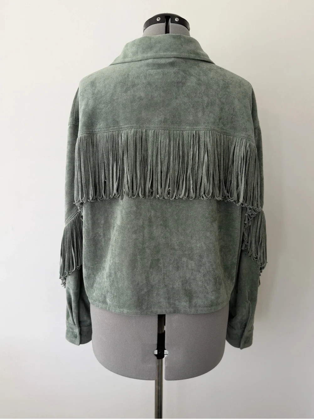BLANKNYG - Free People - Fringe Jacket - Faux Suede - women’s sz L - Sage Green - Picture 6 of 11